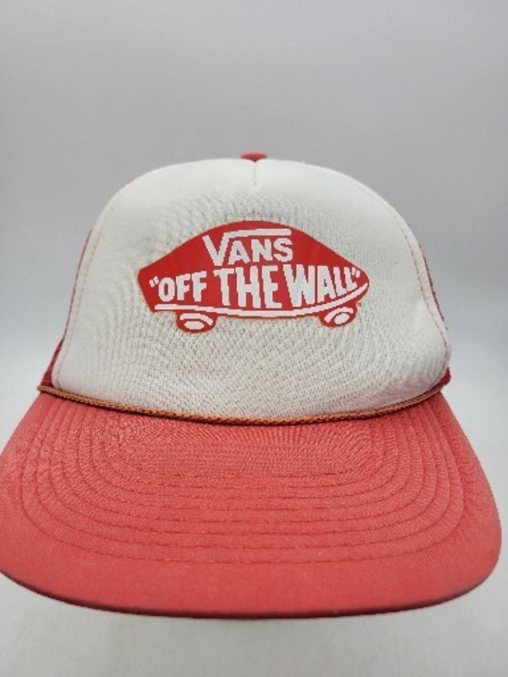 Vans Off the Wall Trucker Snapback Hat Cap Flat Brim Mesh Red & White Adjustable